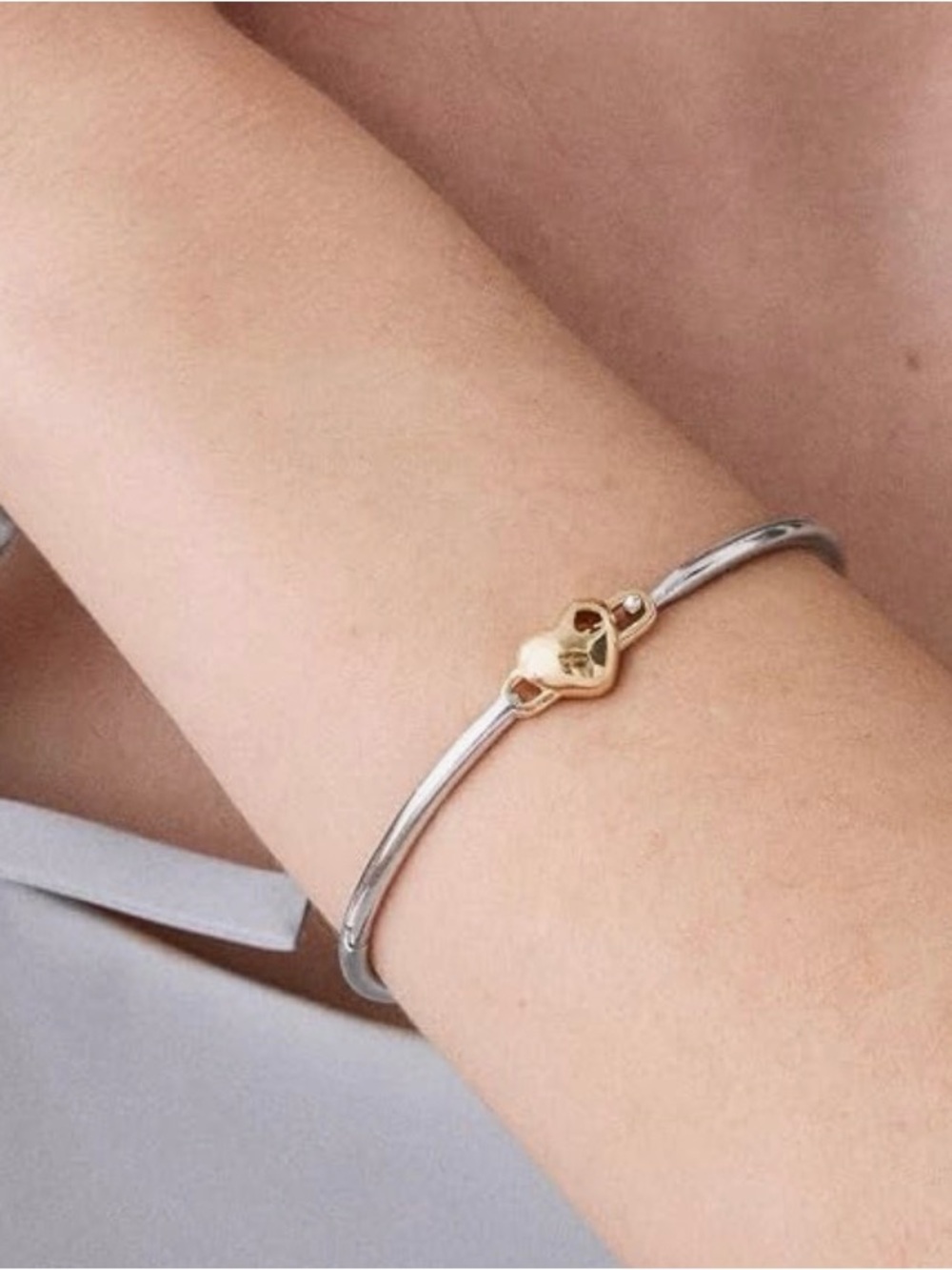 kate spade Two-Tone Heart Charm Bangle - Silver & Gold - Picture 5 of 6